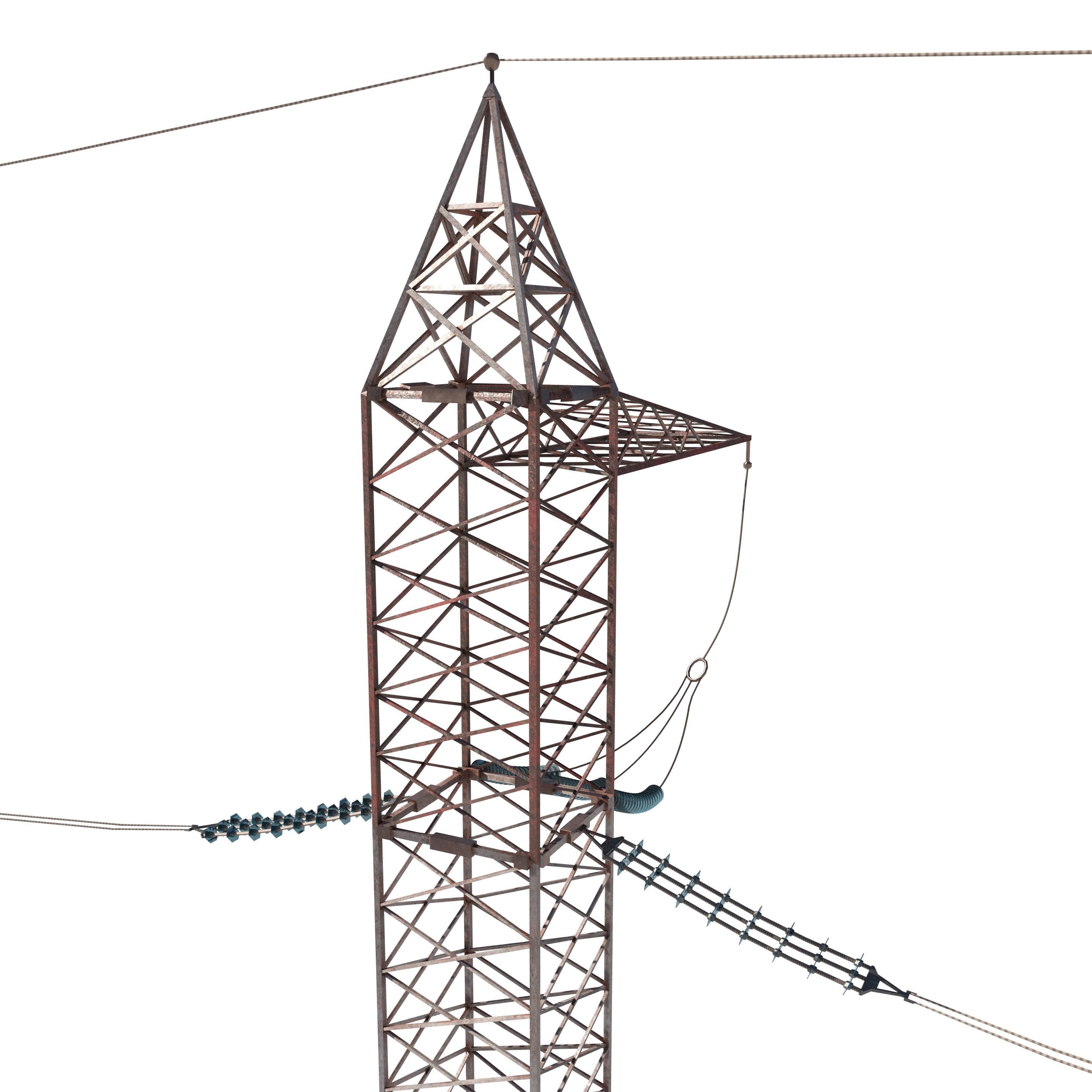 Electricity Pole 30 Weathered Low-poly 3D model_5