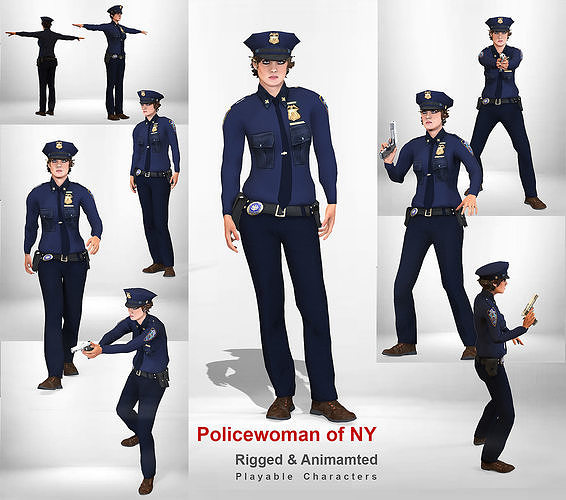 Policewoman of NY Low-poly 3D model