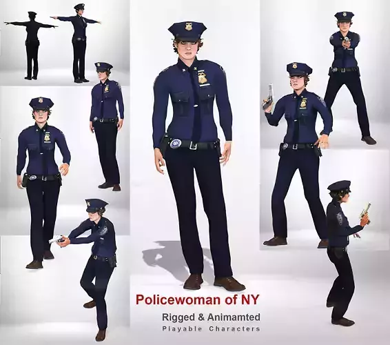 Policewoman of NY Low-poly 3D model