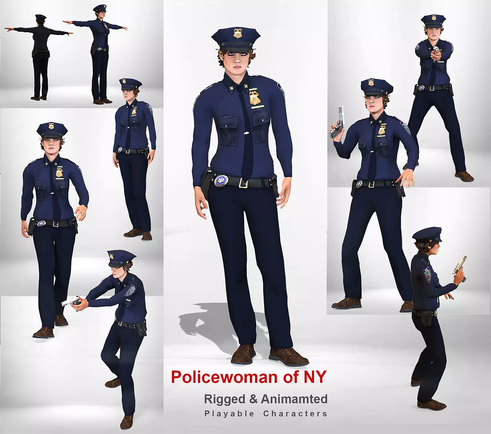 Policewoman of NY Low-poly 3D model