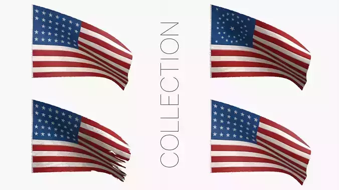 American Union Flags 3D Model Collection