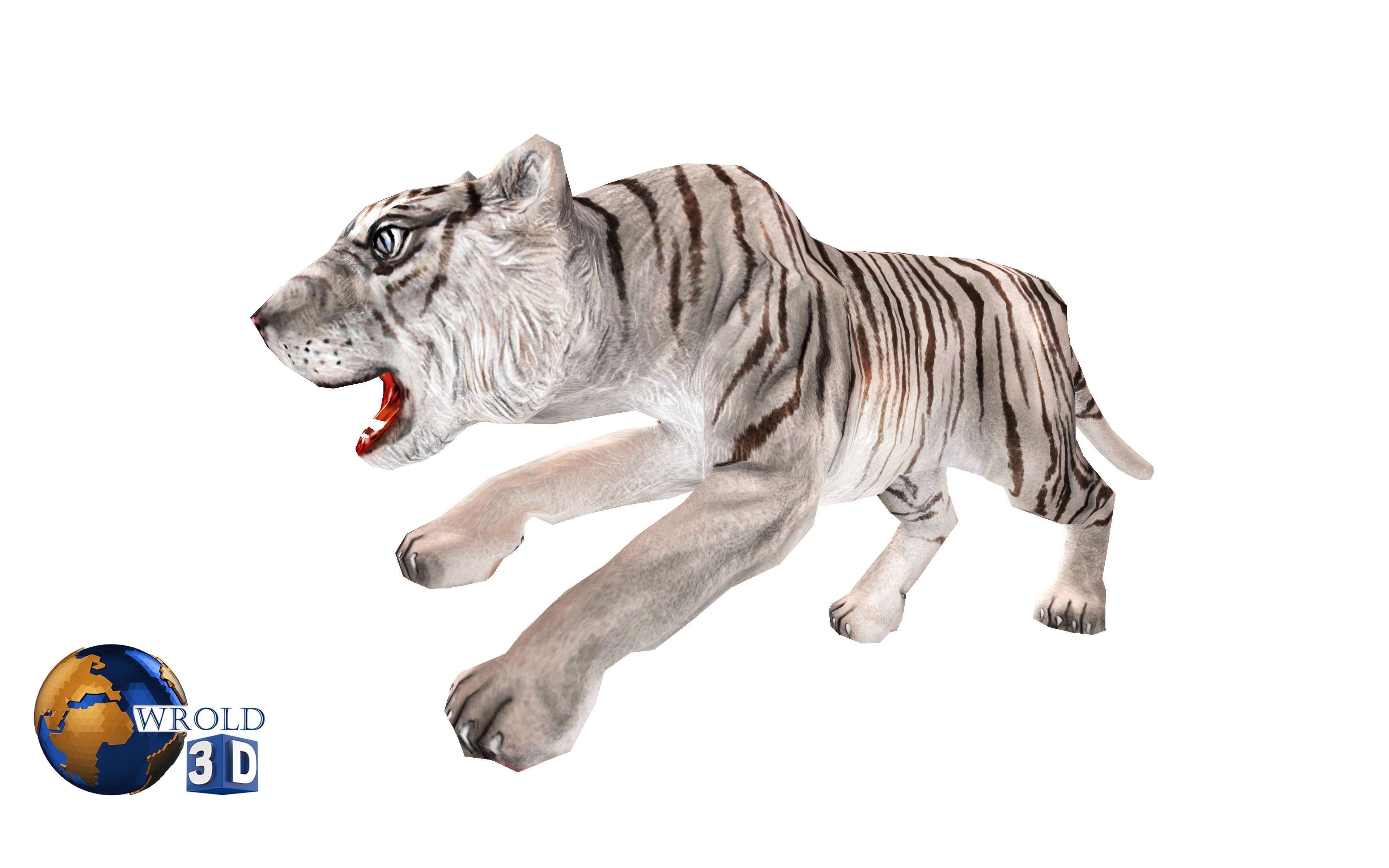 White Tiger Rigged Animated Lowpoly 3D Model Low-poly 3D model_7