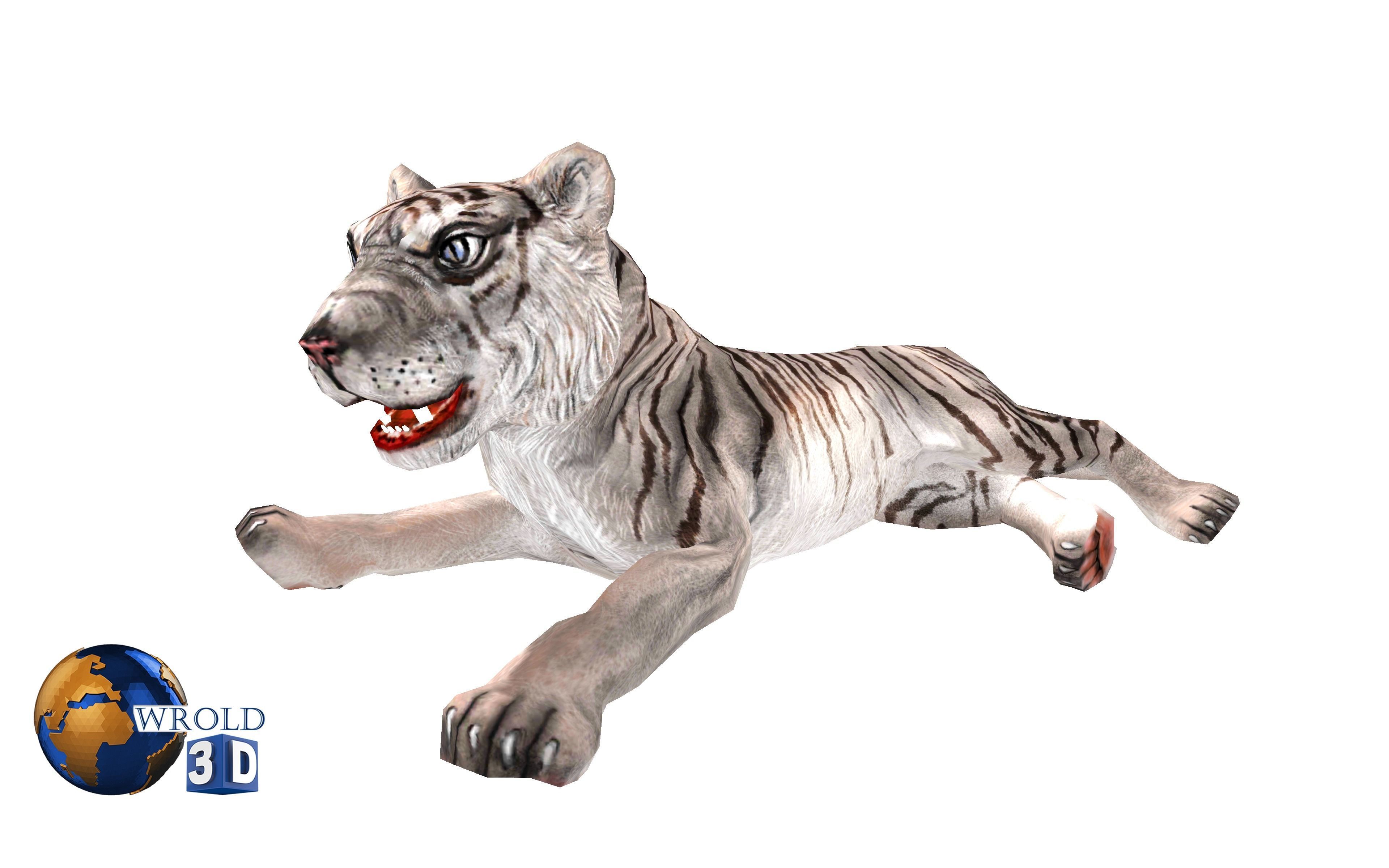White Tiger Rigged Animated Lowpoly 3D Model Low-poly 3D model_3