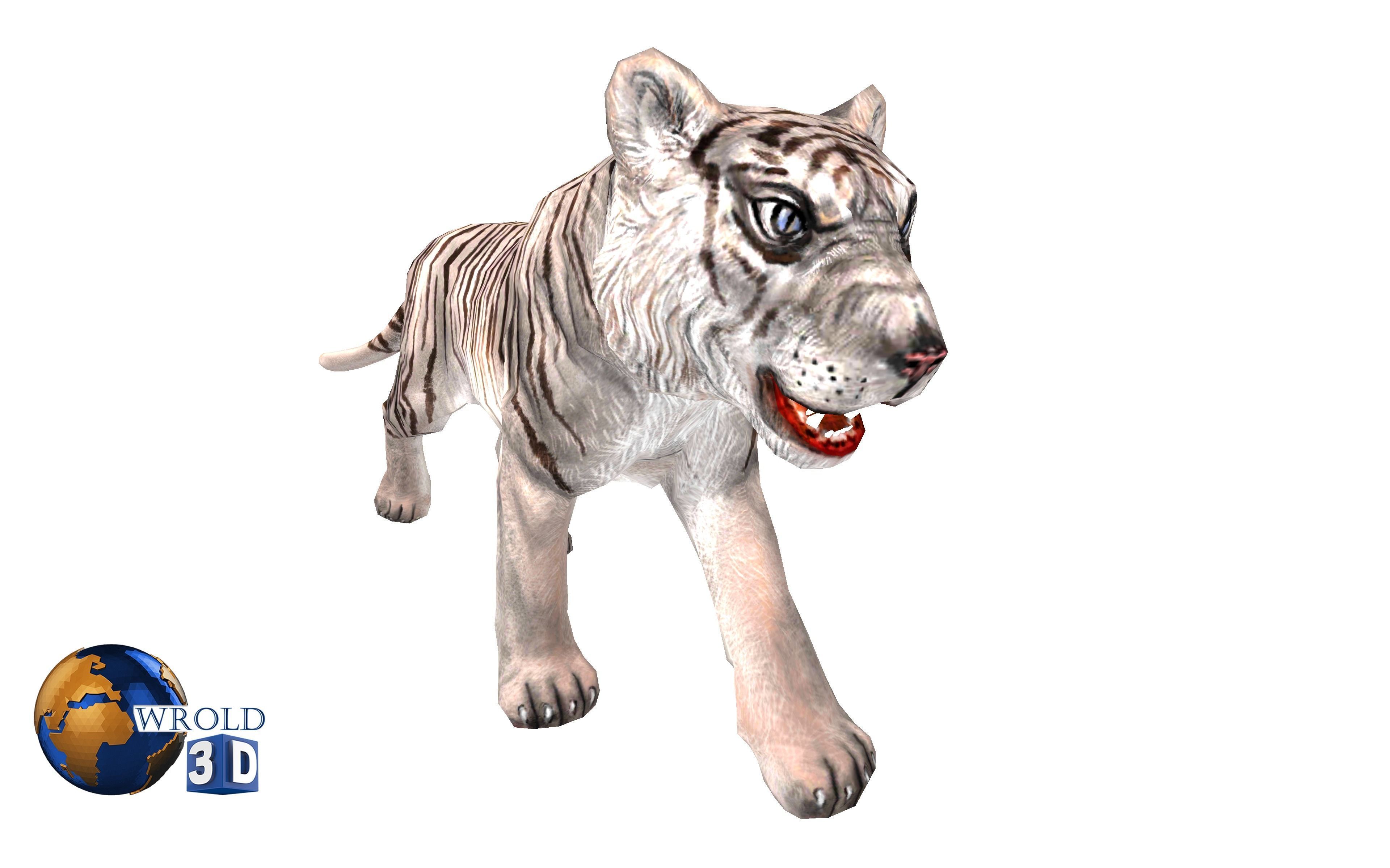 White Tiger Rigged Animated Lowpoly 3D Model Low-poly 3D model_2
