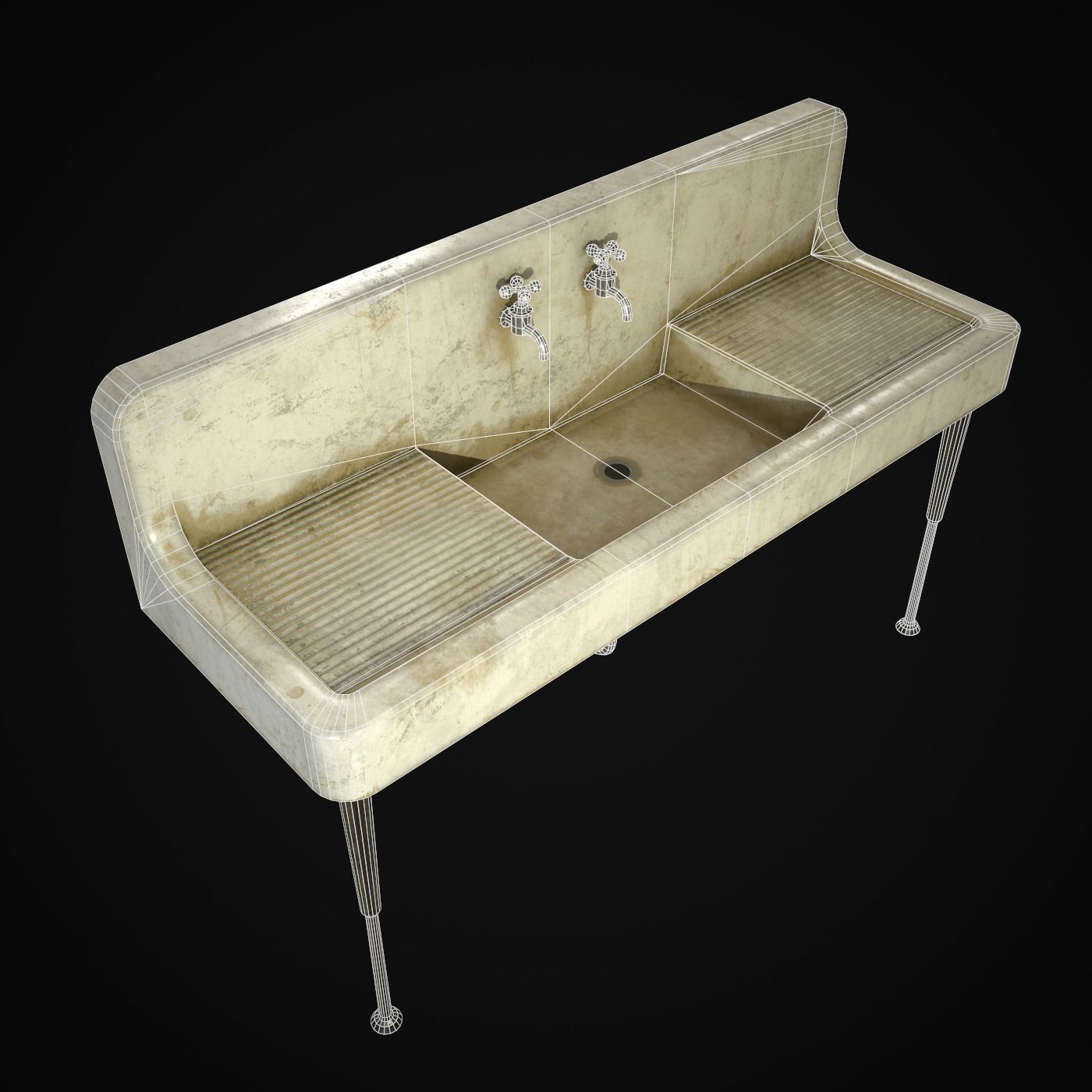 Antique Kitchen Sink Low-poly 3D model_6