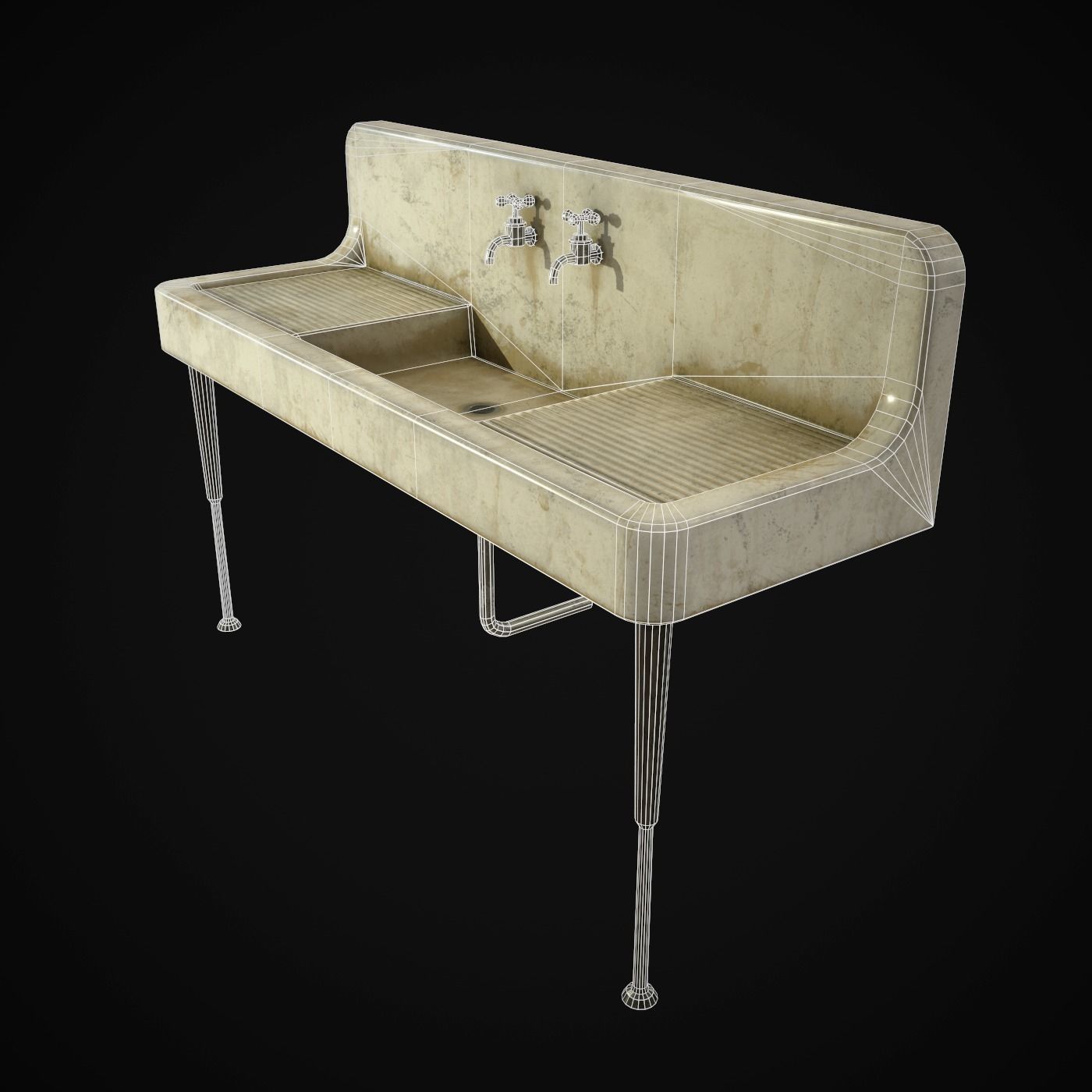 Antique Kitchen Sink Low-poly 3D model_7