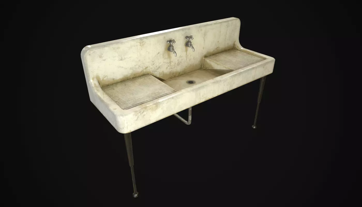 Antique Kitchen Sink Low-poly 3D model_0