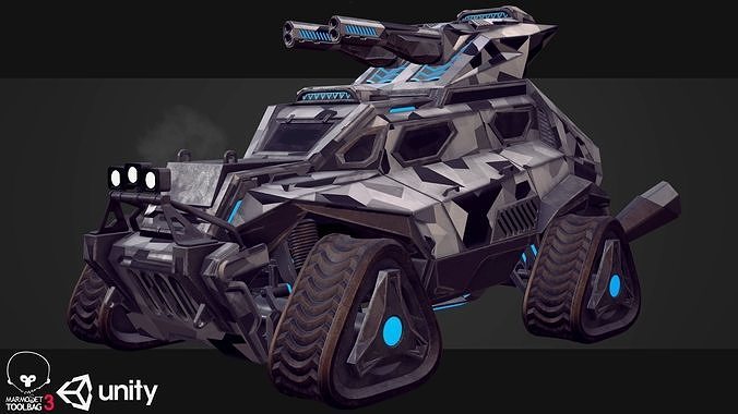 Sci-Fi Armored Military Truck PBR Low-poly 3D model