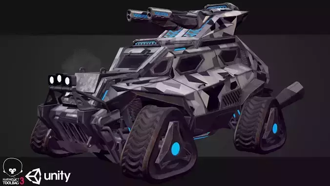 Sci-Fi Armored Military Truck PBR Low-poly 3D model