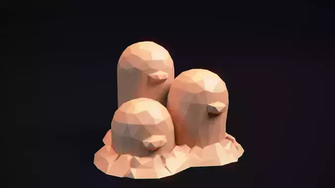 Dugtrio - Stylized LowPoly Art - 3D print model