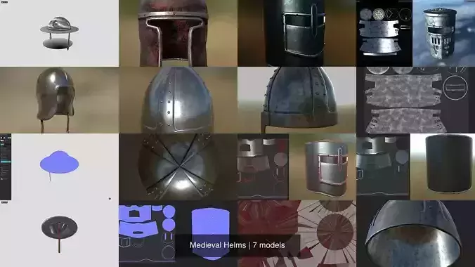 Medieval Helms 3D Model Collection