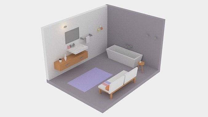 Low-poly Cartoon Bathroom Pack Free low-poly 3D model