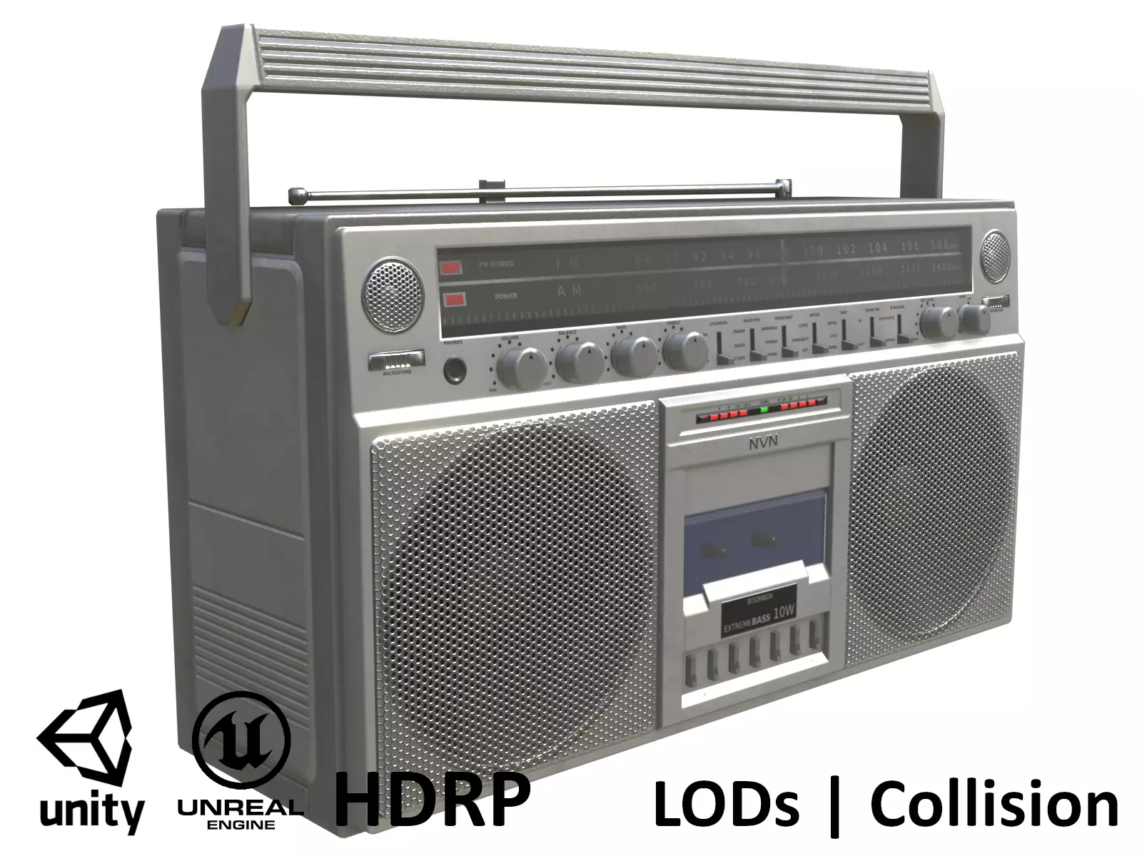 Game-ready Retro Boombox - Unity - HDRP - UE4 Low-poly 3D model_0