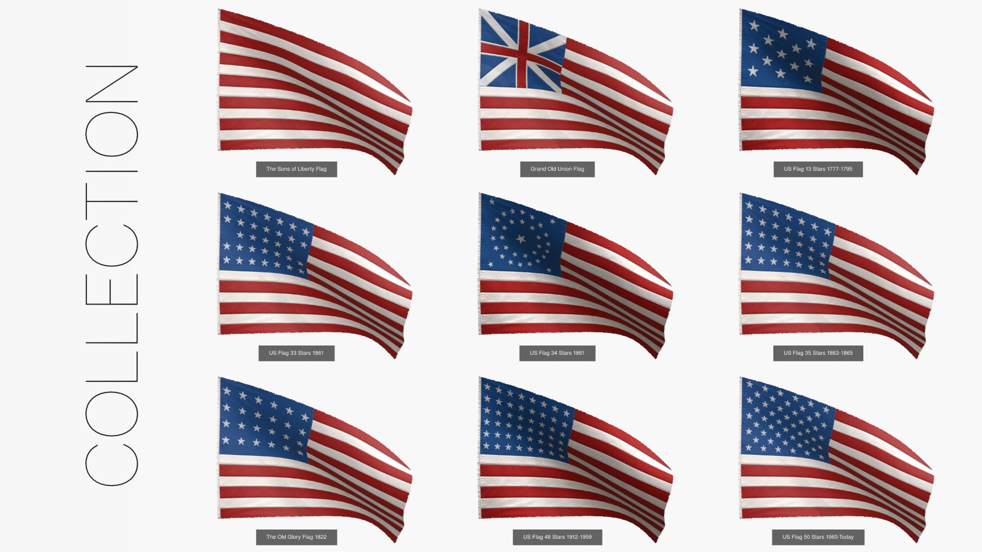 Stars and Stripes US Flags Collection VR / AR / lowpoly CGTrader