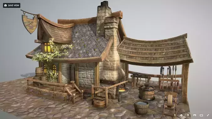 BlackSmith Bulding Low-poly 3D model