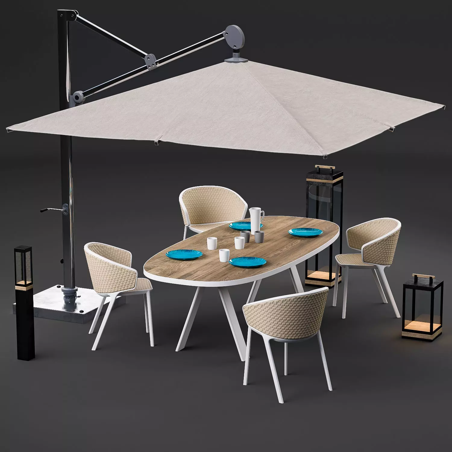 Ethimo set dining table with plates and bowls 3D model