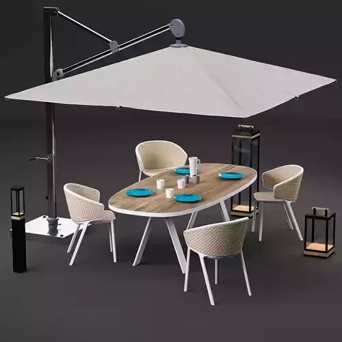 Ethimo set dining table with plates and bowls