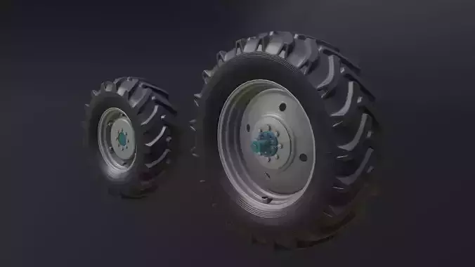 Set of wheels for MTZ 1221 tractor Assembly Free low-poly 3D model
