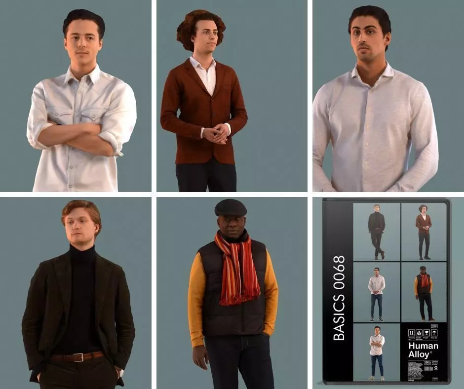 Set of 3D men standing in various poses 3D model_0