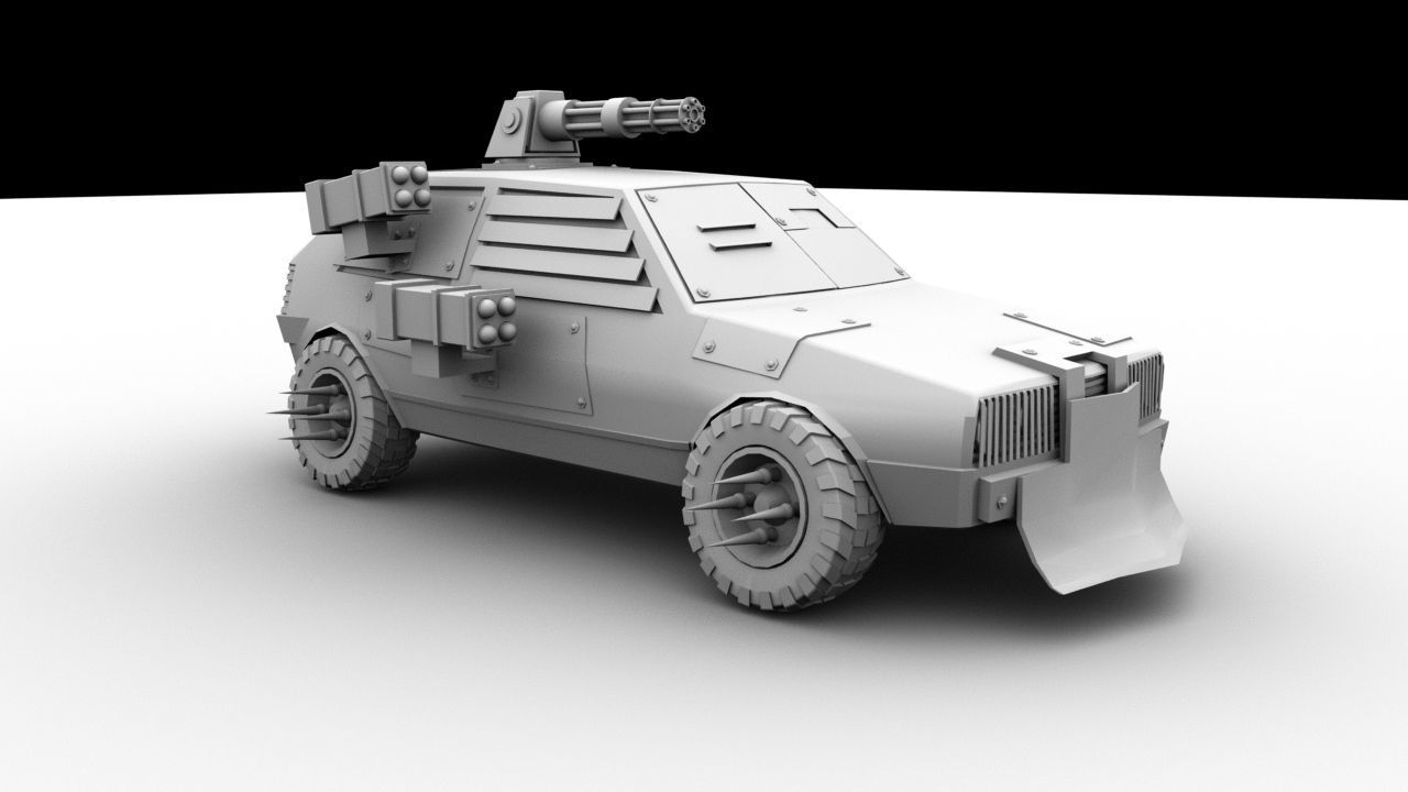 Post Apocalyptic Monster VW Golf Low-poly 3D model_9