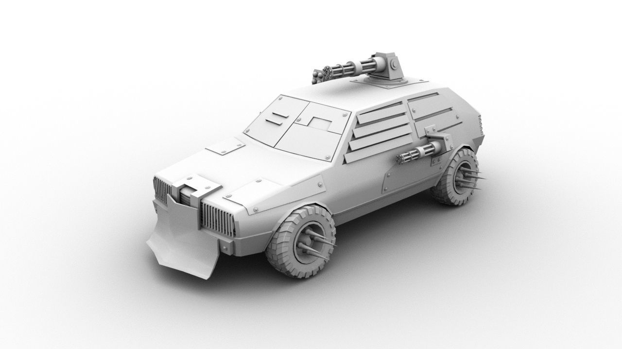 Post Apocalyptic Monster VW Golf Low-poly 3D model_7