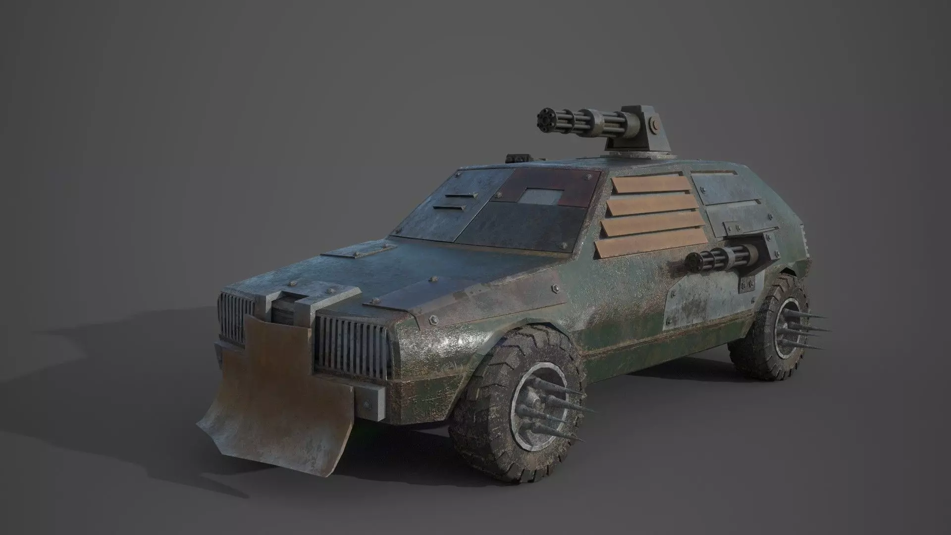 Post Apocalyptic Monster VW Golf Low-poly 3D model_0
