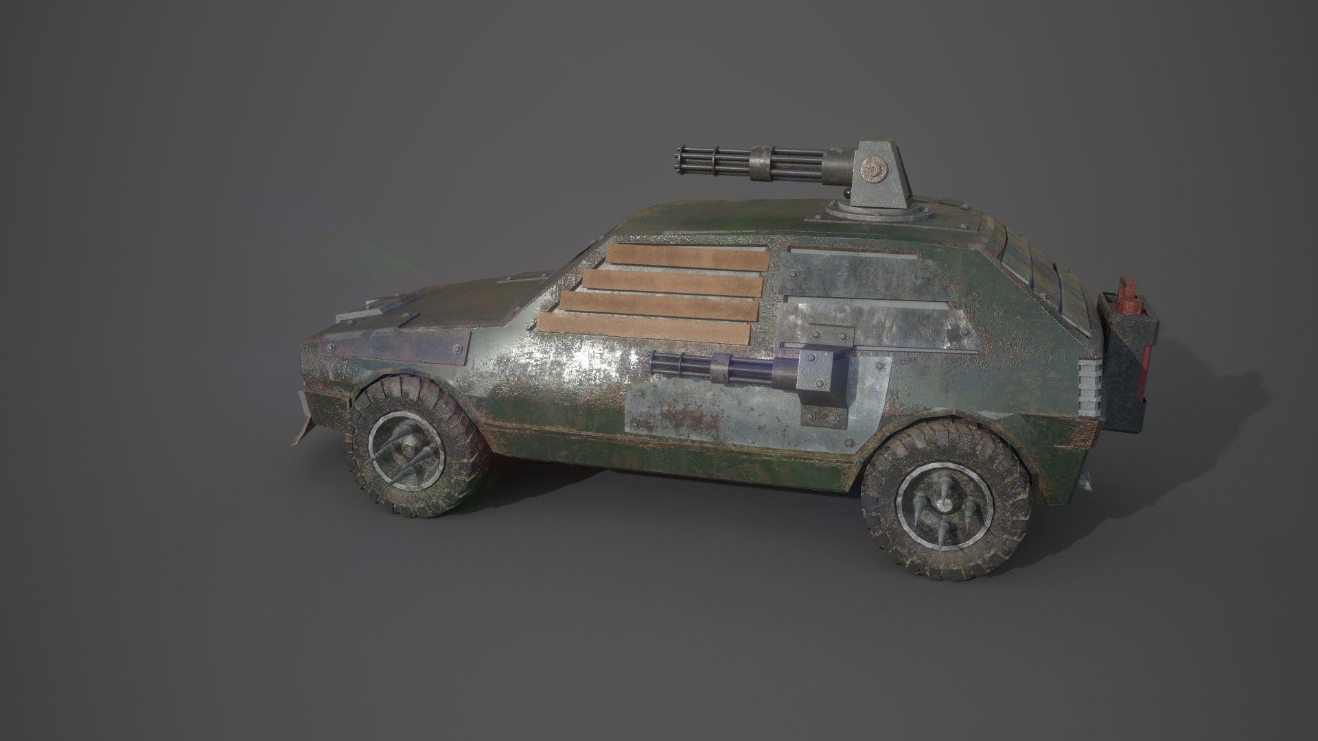 Post Apocalyptic Monster VW Golf Low-poly 3D model_2