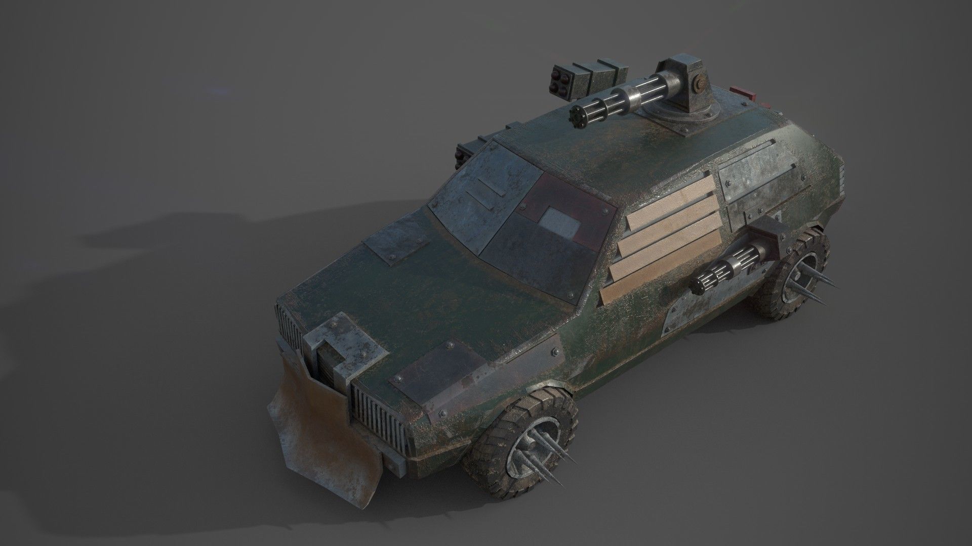 Post Apocalyptic Monster VW Golf Low-poly 3D model_4