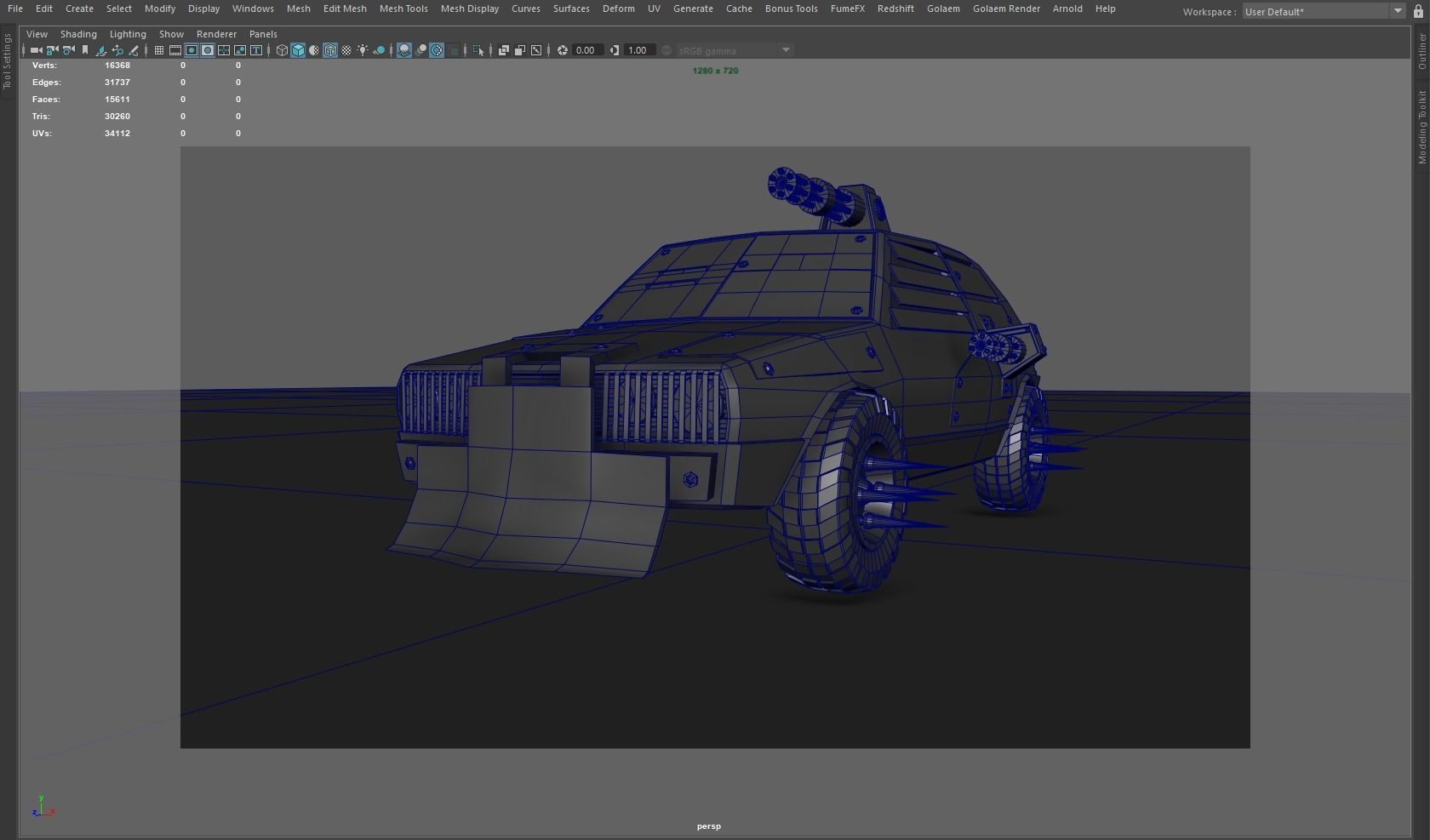 Post Apocalyptic Monster VW Golf Low-poly 3D model_8