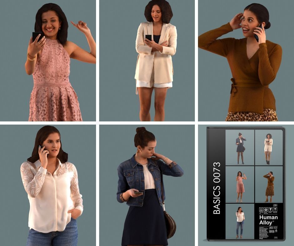 Set of 3D women on the phone 3D model_1