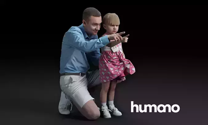 Humano Crouched man with a pointing girl 050102
