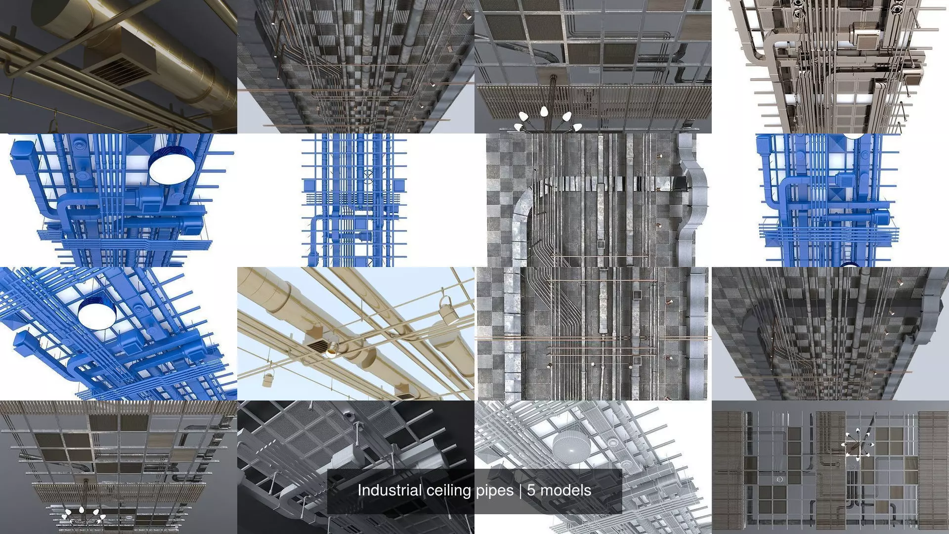 Industrial ceiling pipes 3D Model Collection_0