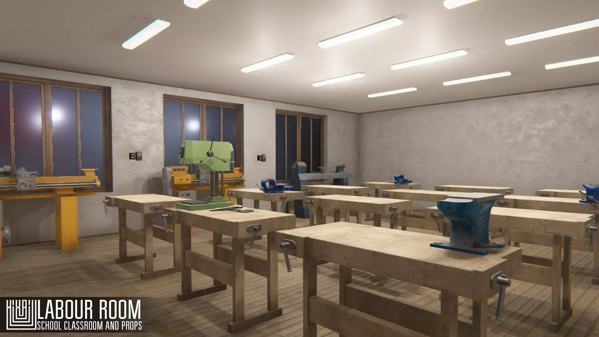 labour room - school classroom and props Low-poly 3D model_0