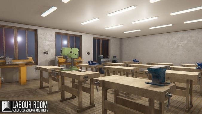 labour room - school classroom and props Low-poly 3D model