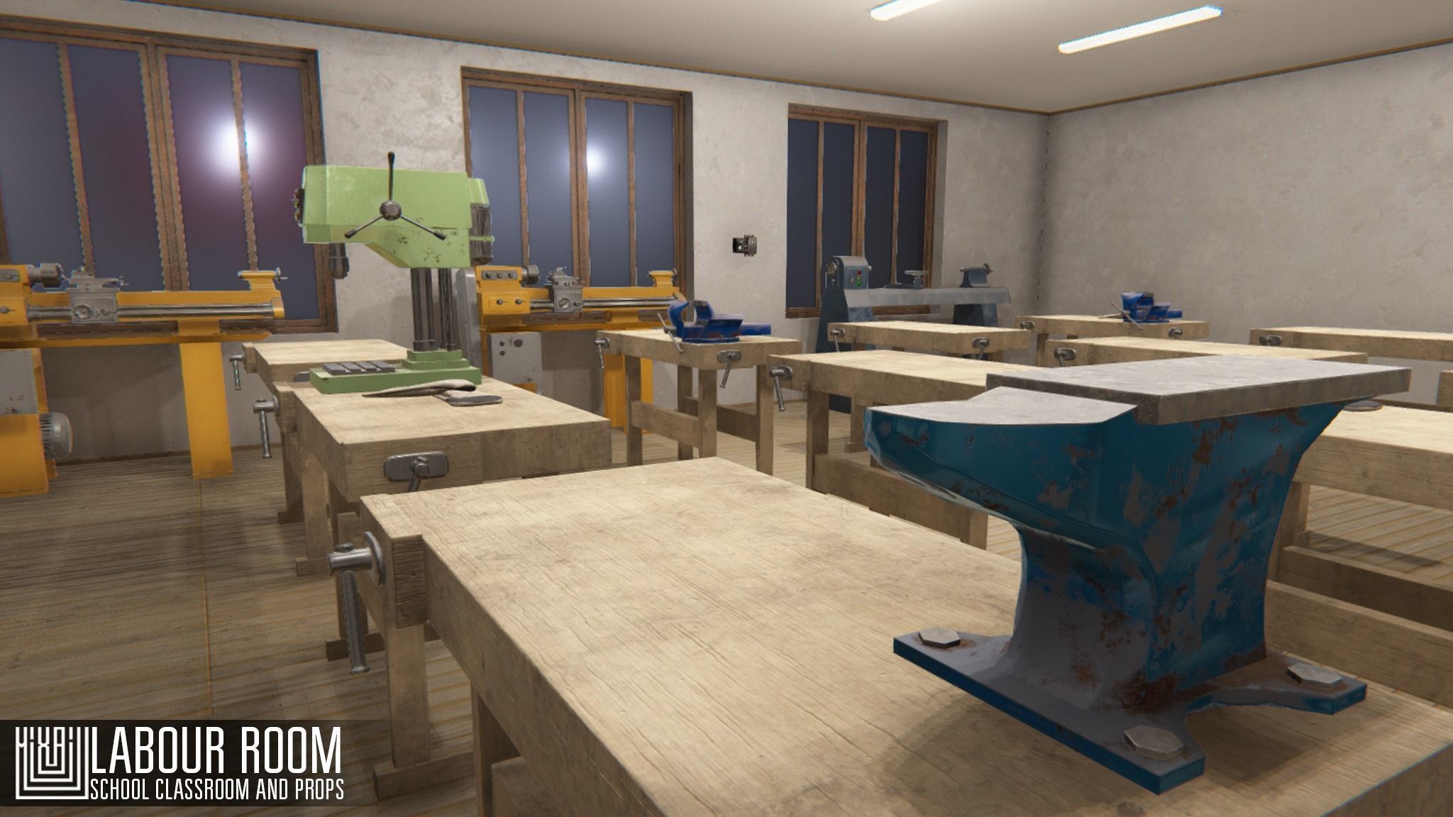 labour room - school classroom and props Low-poly 3D model_2