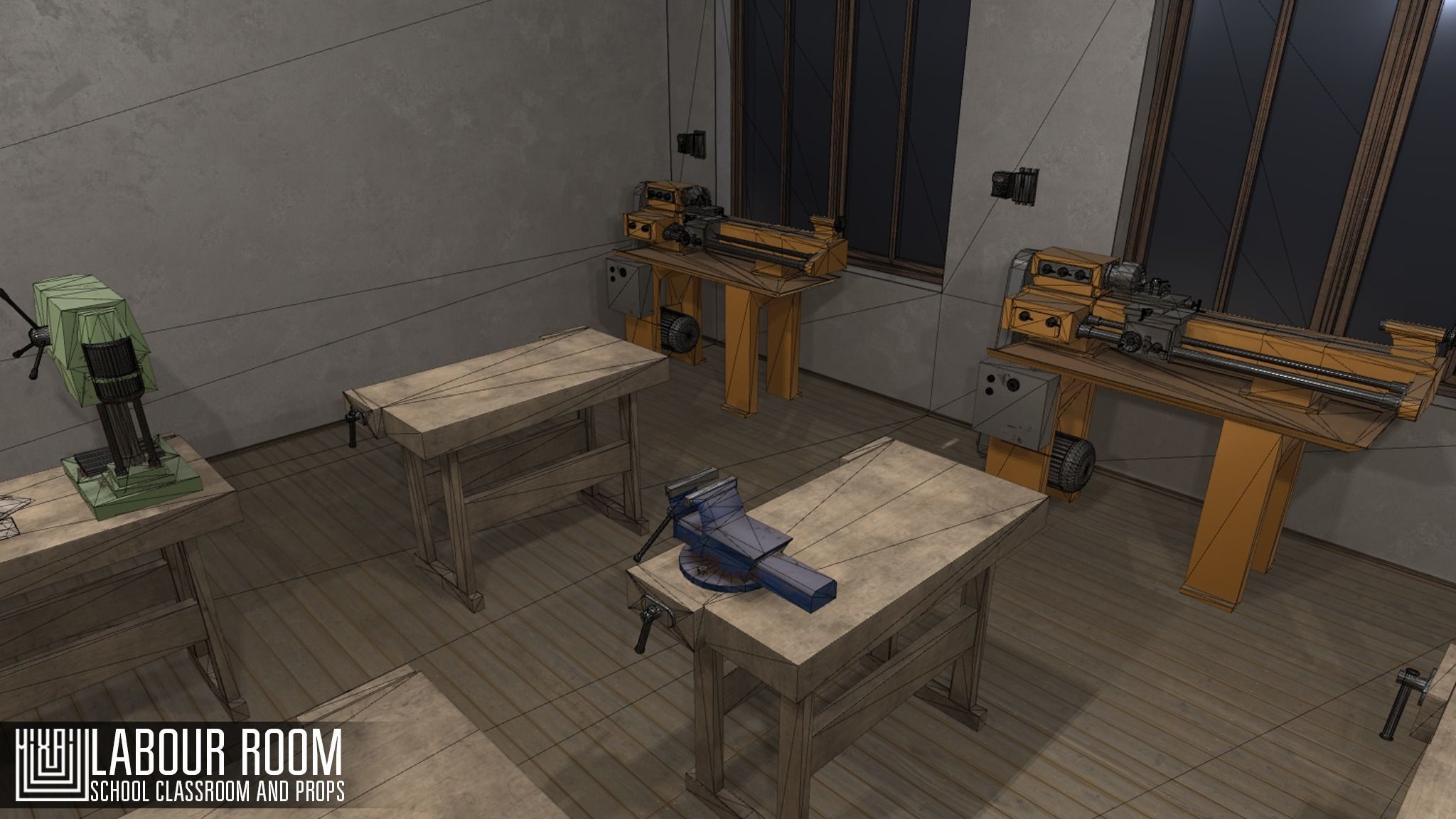 labour room - school classroom and props Low-poly 3D model_13