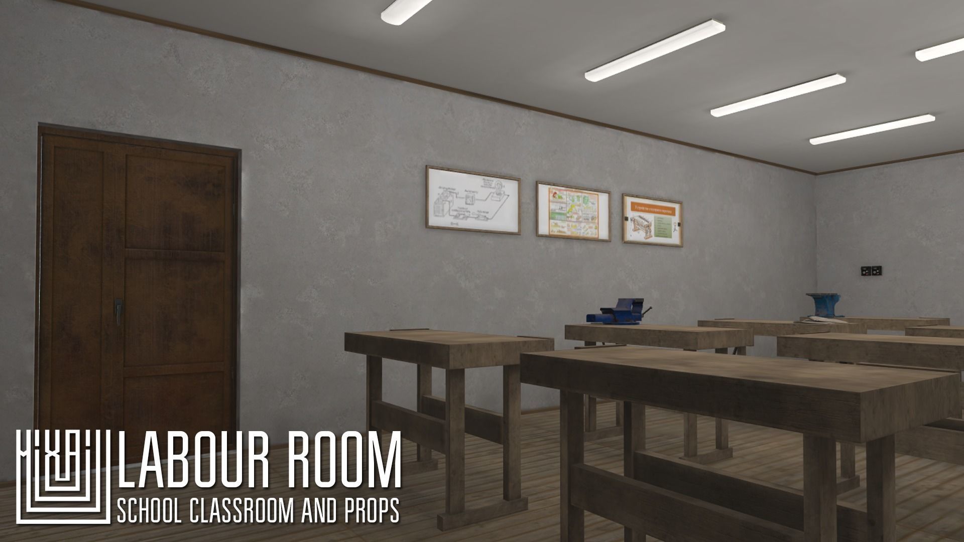 labour room - school classroom and props Low-poly 3D model_9