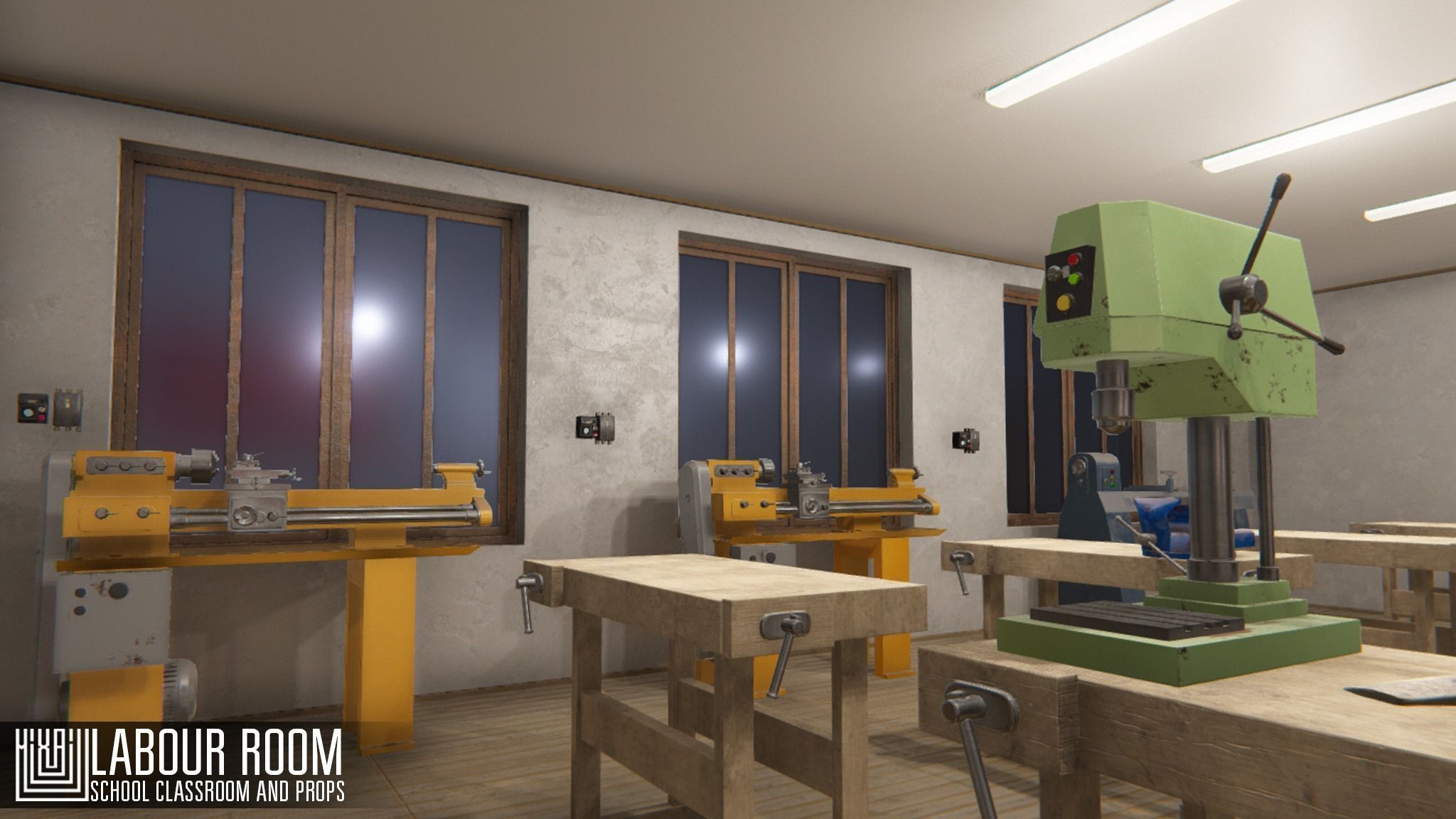 labour room - school classroom and props Low-poly 3D model_7