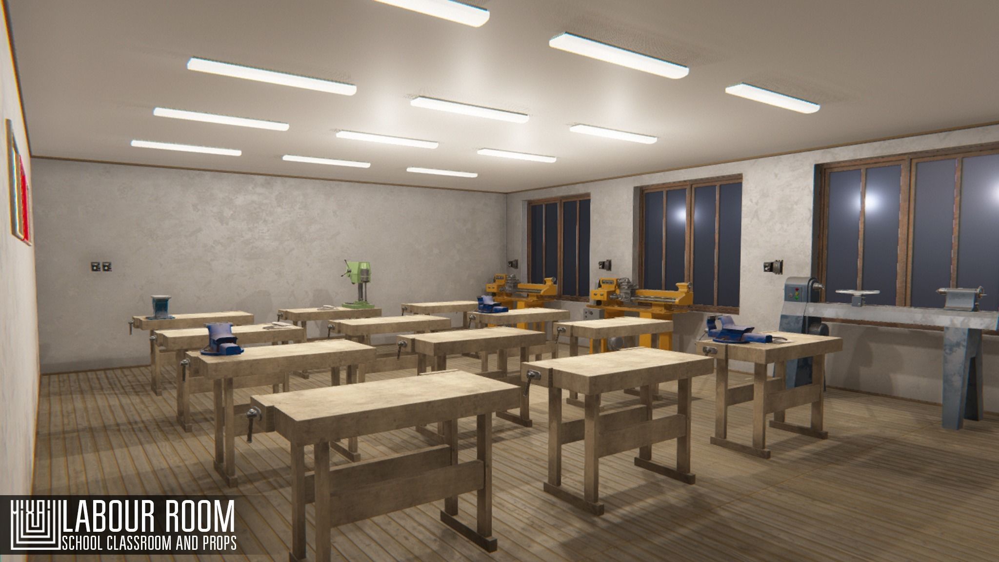labour room - school classroom and props Low-poly 3D model_1