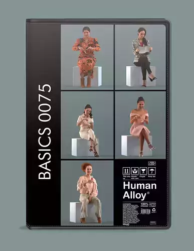 Set of 3D women sitting and eating