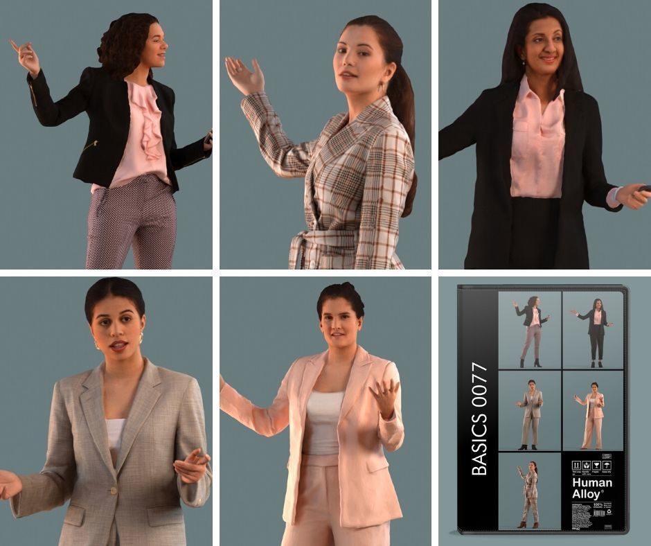 Set of 3D women presenting a project 3D model_1
