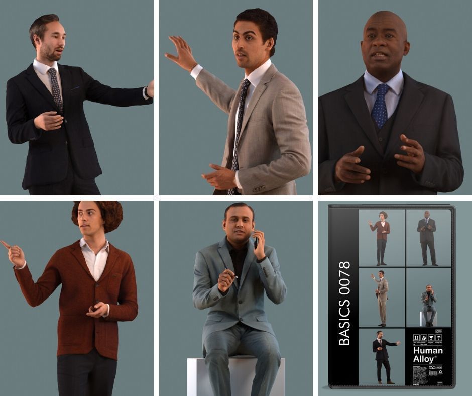 Set of 3D men presenting a project 3D model_1