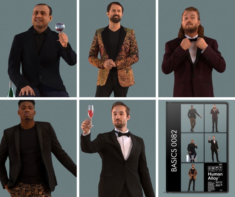 Set of 3D men in a gala and restaurant 3D model_1