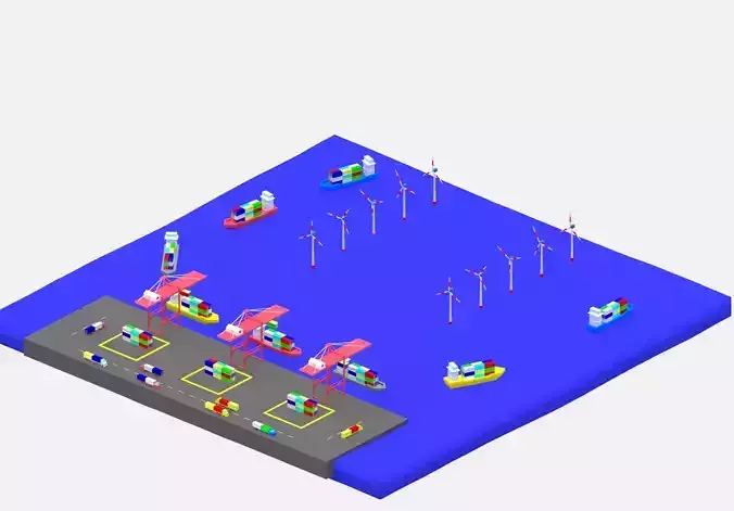 Simple Cartoon Container Port