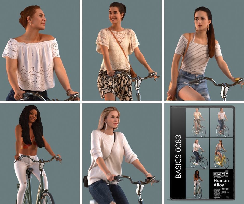 Set of 3D women on a bike 3D model_1