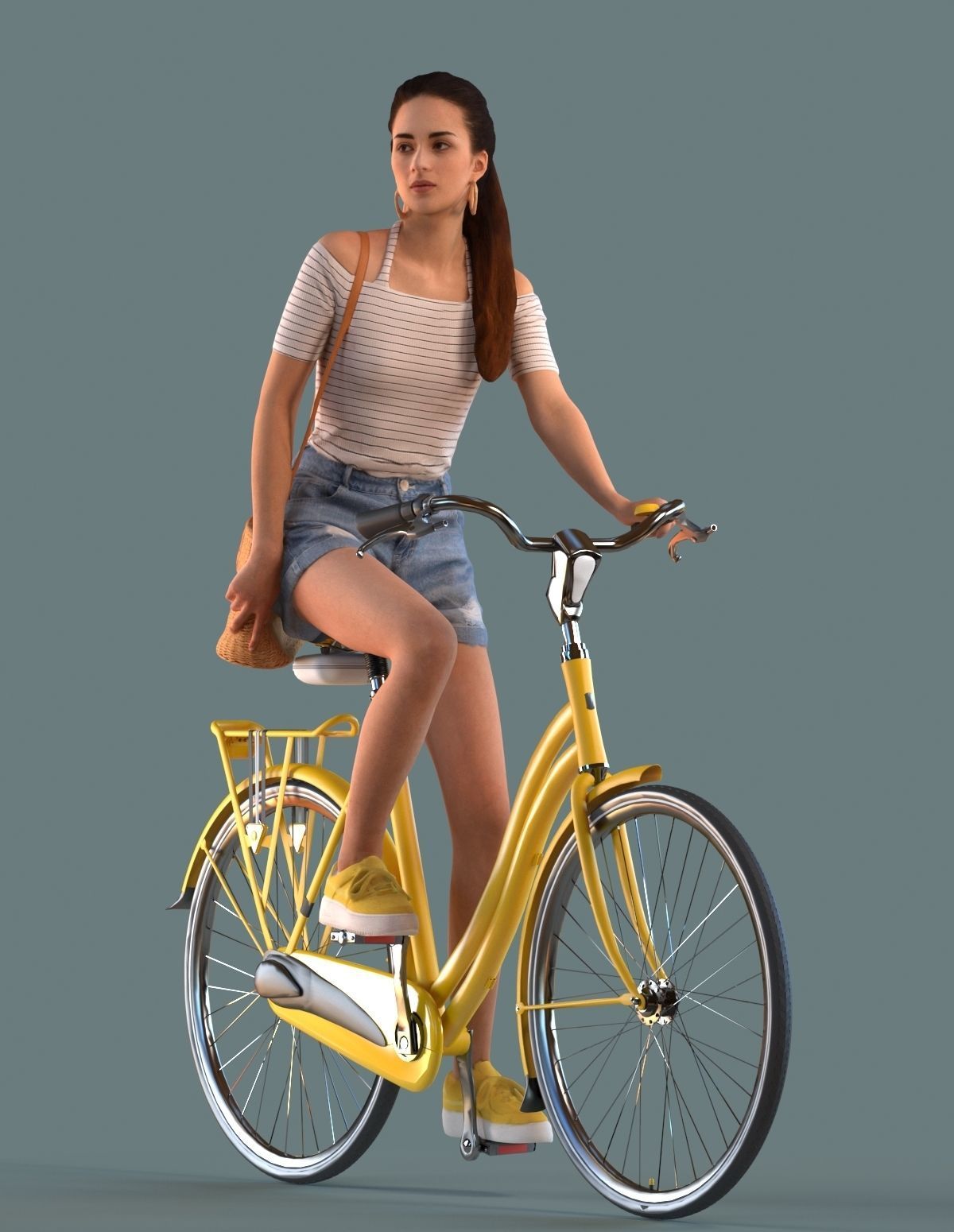 Set of 3D women on a bike 3D model_5