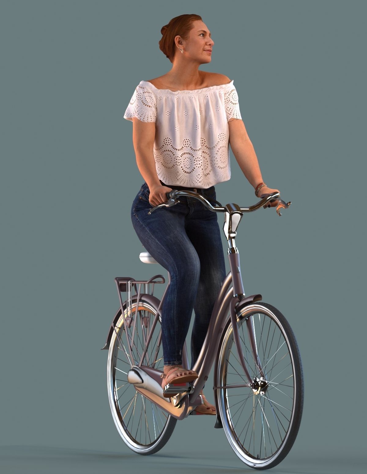 Set of 3D women on a bike 3D model_3