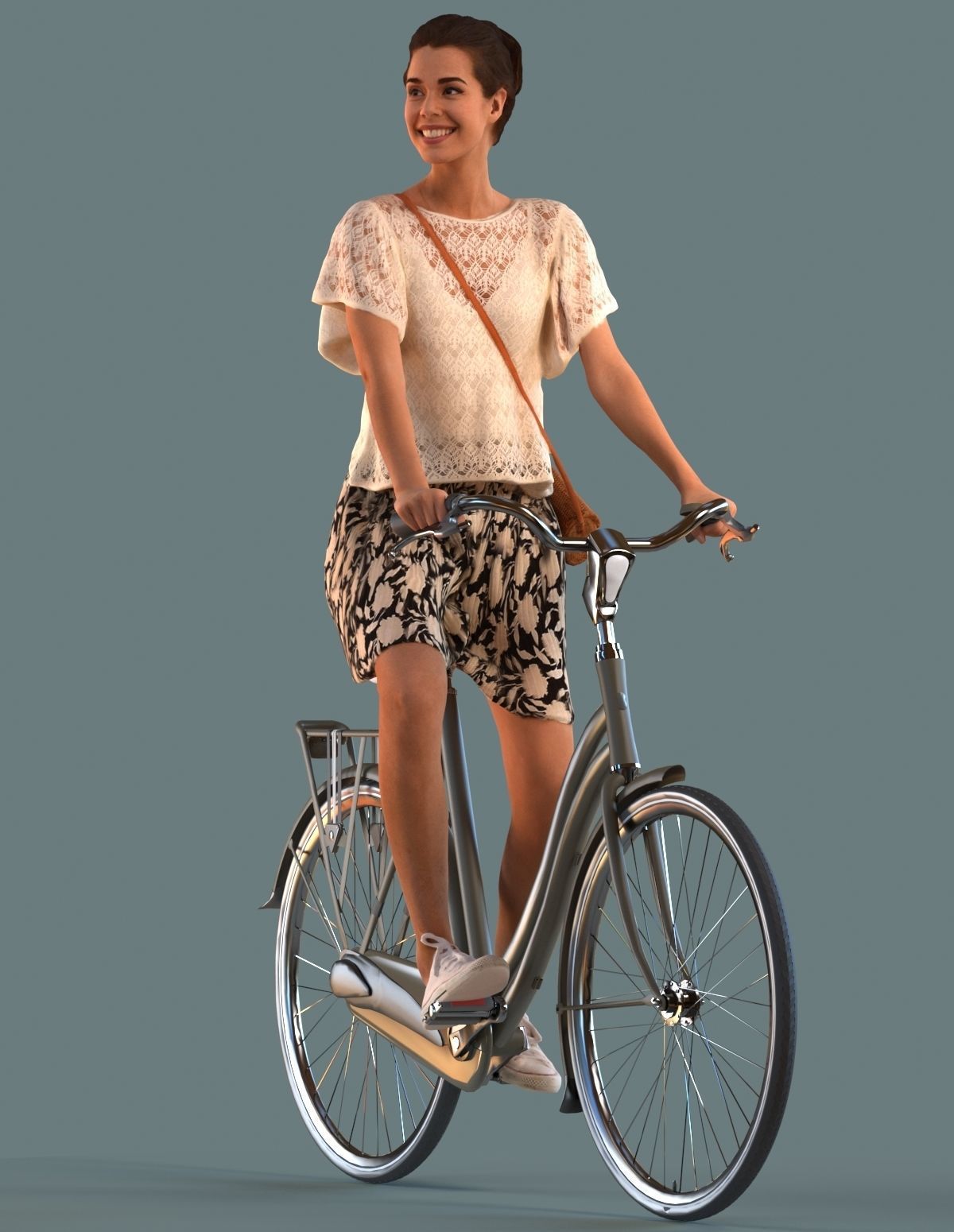 Set of 3D women on a bike 3D model_2