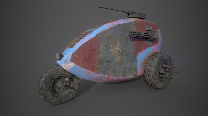 Post apocalyptic electric monster tricycle Low-poly 3D model 5