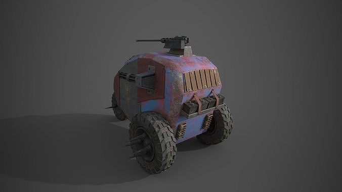 Post apocalyptic electric monster tricycle Low-poly 3D model 6